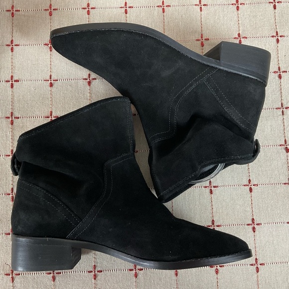 Lucky Brand “Lollin” Black Oiled Suede Ankle Boots Slouchy Bootie Size 6.5 New - Picture 6 of 7